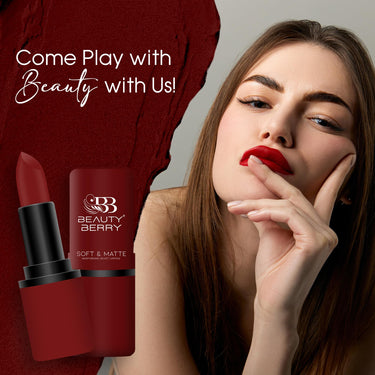 Beauty Berry Soft & Matte Moisturizing Velvet Lipstick For Women - Long-Lasting, Hydrating, High-Pigment Color. (Shade 17)